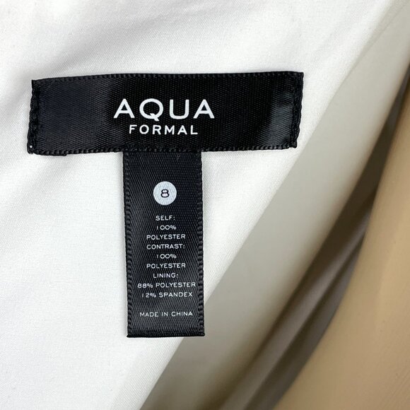 AQUA Formal Sleeveless Gown Women's 8 Off White Plunging V-Neck Spaghetti Straps - Picture 12 of 13